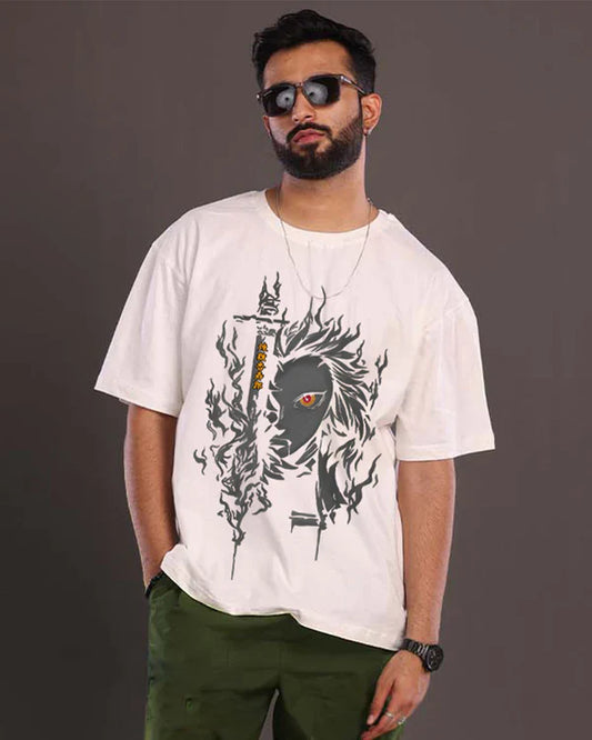 Men's White Oversized T-Shirt - Demon Slayer