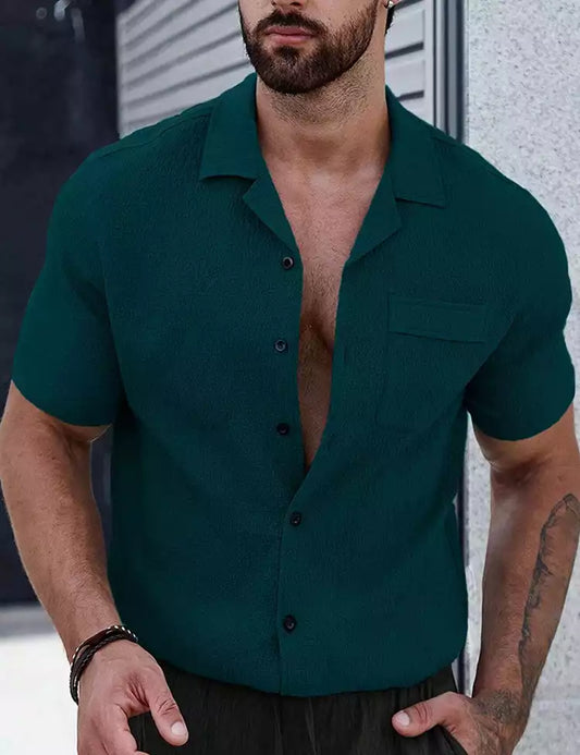 BOTTLE GREEN PLAIN SHIRT COTTON MATERIAL FOR MENS AVAILABLE