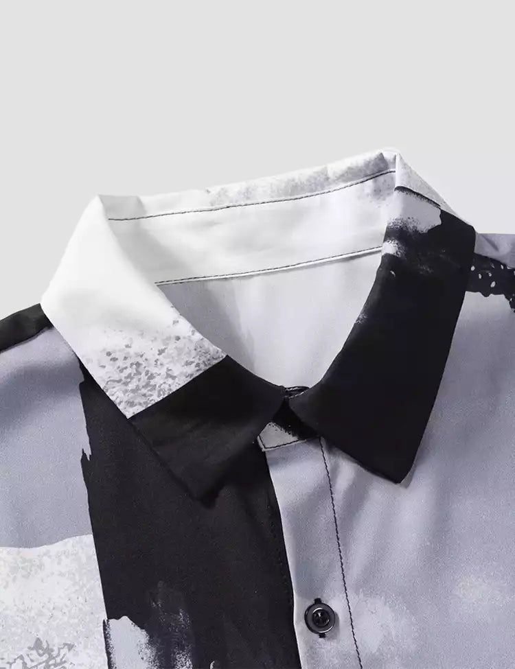 BLACK AND WHITE SQUARE PRINTED MENS COTTON SHIRT HALF SLEEVES