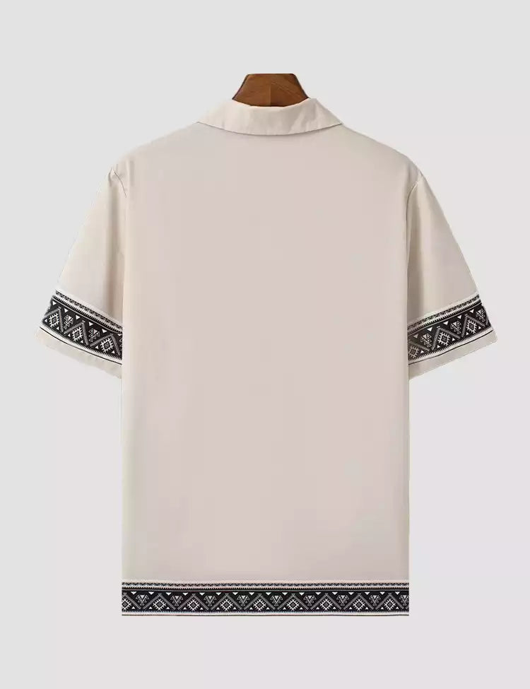 CREAM BORDER DESIGN MENS HALF SLEEVES COTTON SHIRTS