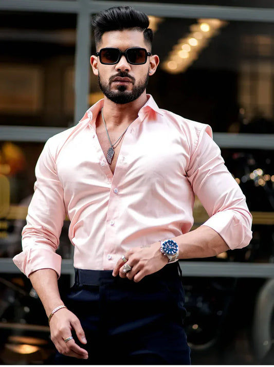 DUST PINK MENS FULL SLEEVES FORMAL COTTON SHIRT