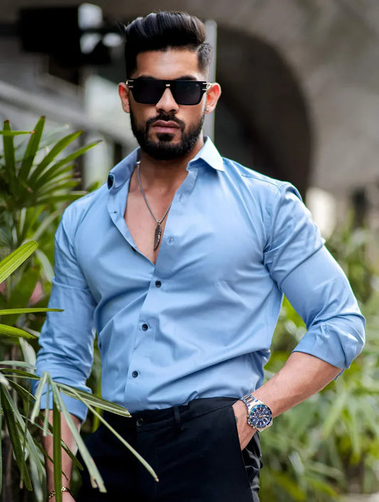 CLOUDY BLUE MENS FULL SLEEVES FORMAL COTTON SHIRT