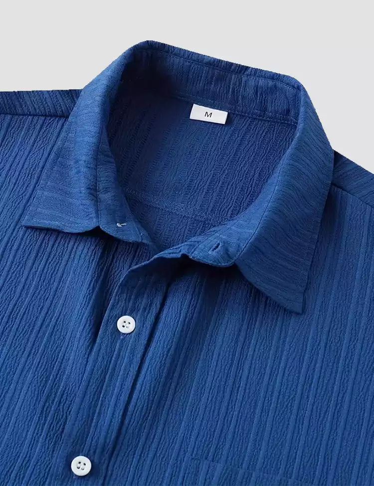 BLUE COLOR MENS COTTON SHIRT AND ONE POCKET ON LEFT CHEST HALF SLEEVES