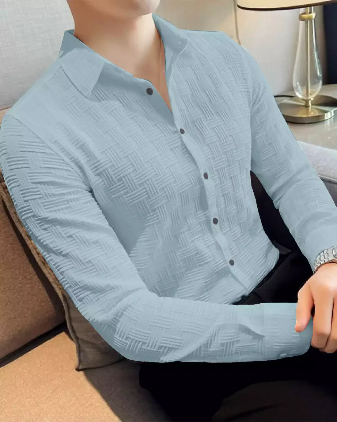 BLUE COLOR FULL SLEEVES MENS POPCORN MATERIAL SHIRT