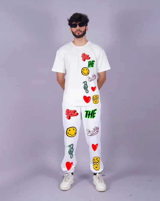 Men's Co ord Set: Love Smiley Two-Piece in White