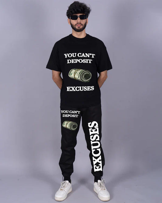 Excuses: Men's Co Ord Set in Oversized Style, Black