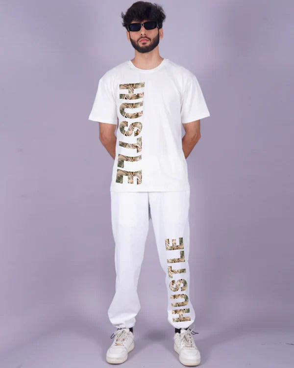 Hustle Hard: Men's Co Ord Oversized Set in White