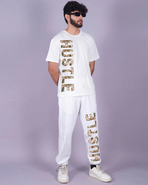 Hustle Hard: Men's Co Ord Oversized Set in White