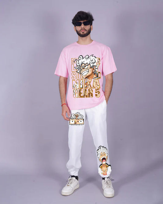 Men's Co Ord Set Oversized in Pink and White with Gear 5