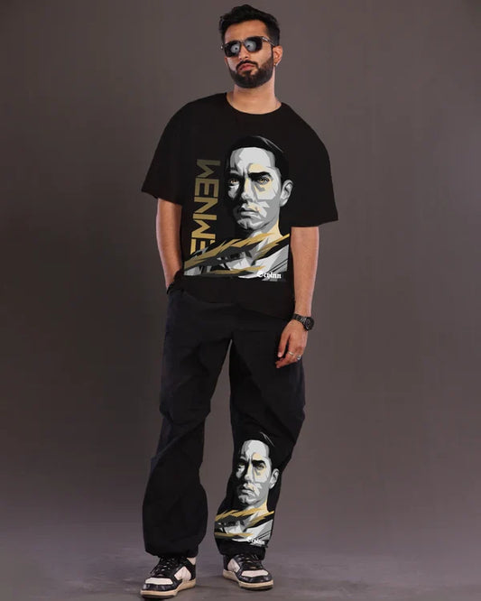 Men's Co Ord Eminem Graphic Oversized Set in Black