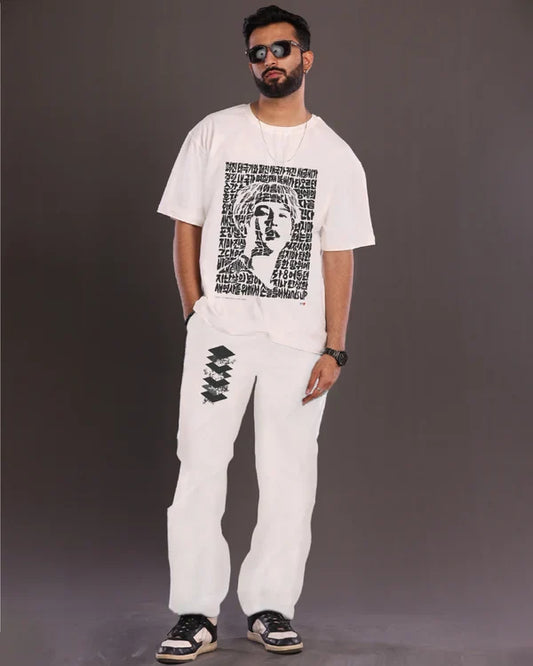 K-Pop Chic: Men's White BTS August D Oversized Co-ord Set"